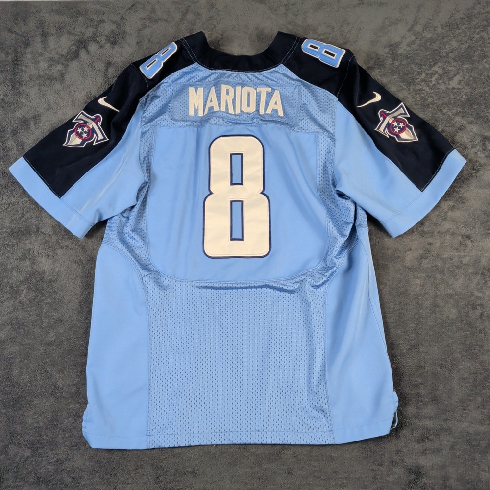 RARE Marcus Mariota #8 TENNESSEE TITANS Blue Color Speck Jersey 44 On Field